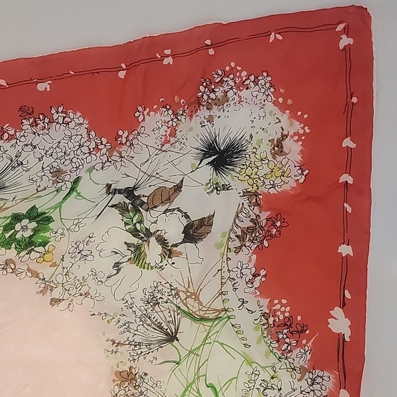Hadson Vintage Printed Red Pink Floral Silk Scarf - Picture 2 of 4